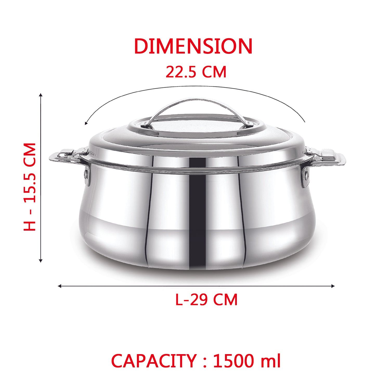 AVIAS Riara Silver Premium Stainless steel casserole 1500ml