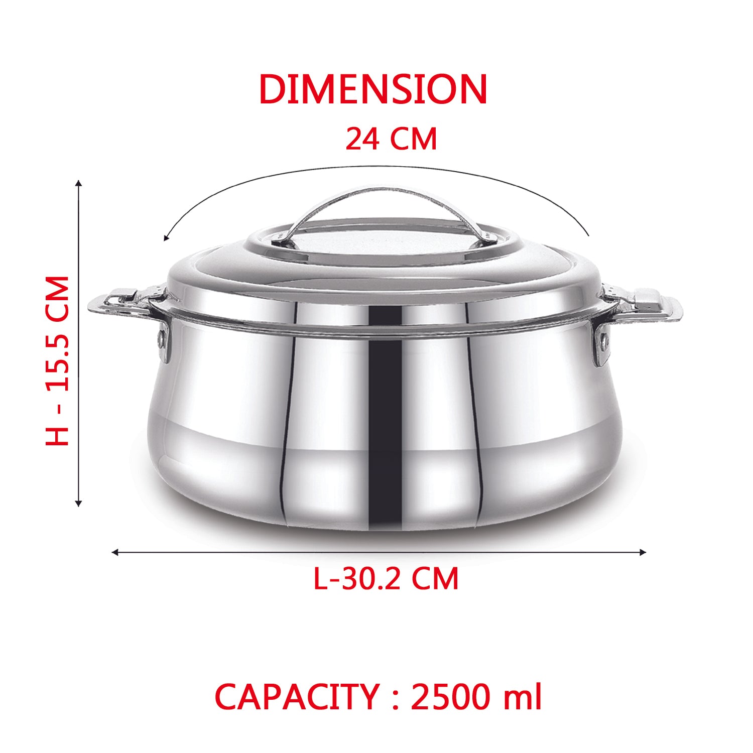 AVIAS Riara Silver Premium Stainless steel casserole 2500ml