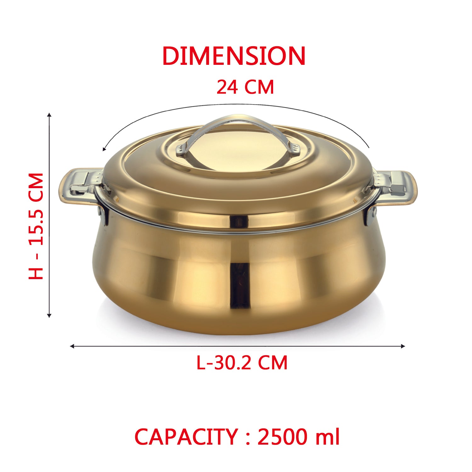 AVIAS Riara Gold Premium Stainless steel casserole dimension 2500 ml