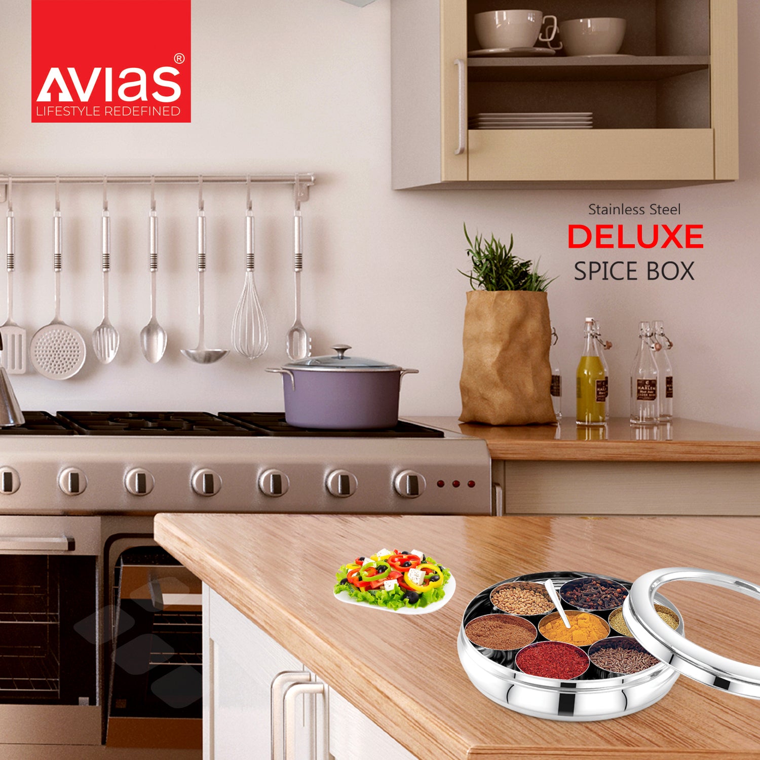 AVIAS Stainless steel Deluxe Spice box with spices for kitchen