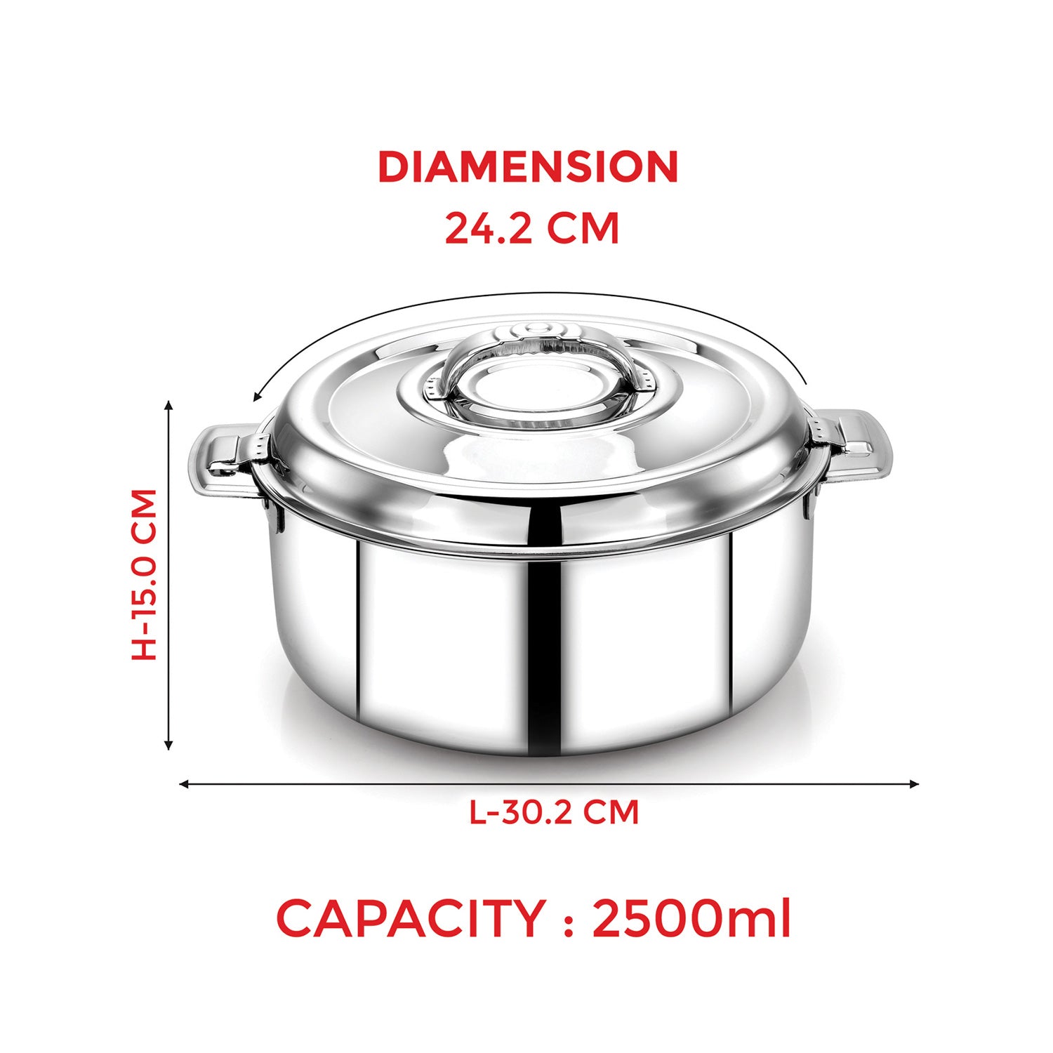 Avistar Casserole 2500 ml dimension.