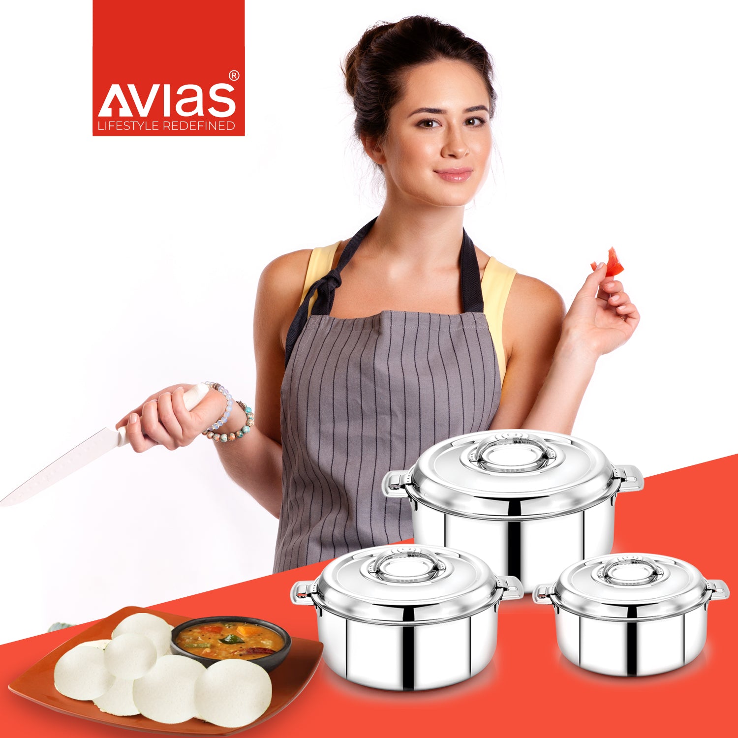 Avistar Gift set stainless steel casserole for serving hot.
